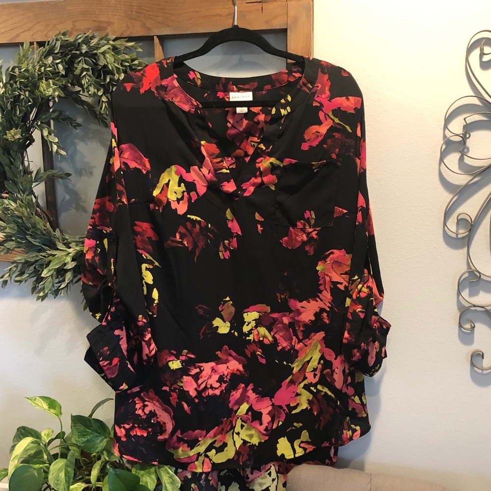 Ava Viv Long Sleeve V-Neck Dress Top